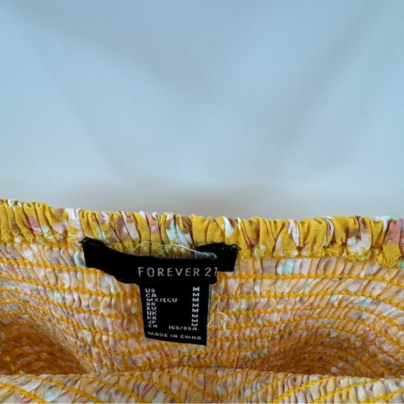 Forever 21 Yellow Floral Smocked Tank Top with Tie Straps & Ruffle Hem - Picture 5 of 6